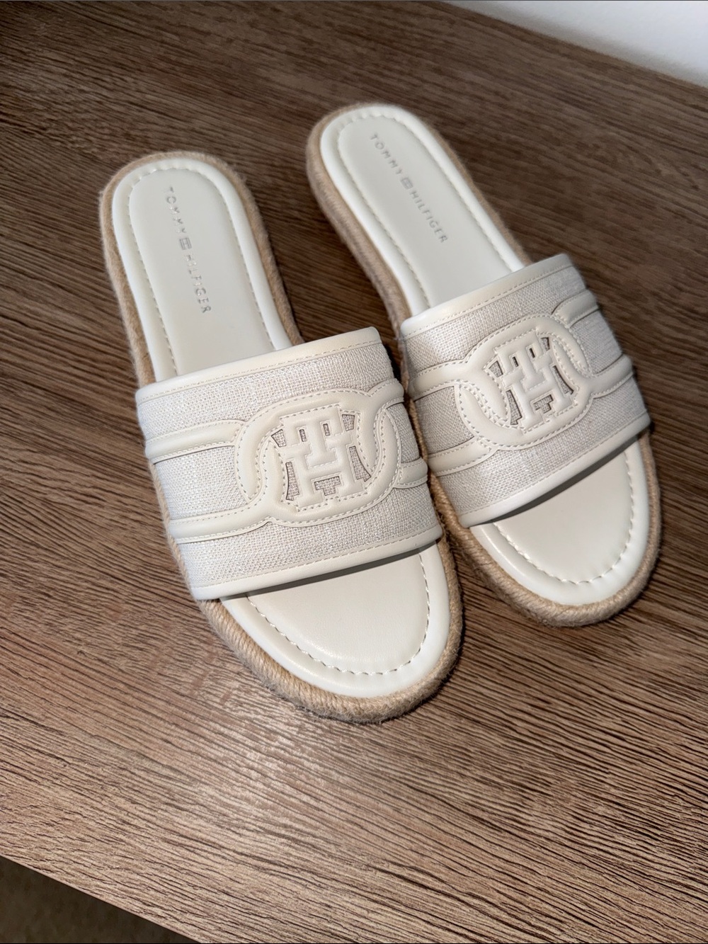 Tommy Hilfiger Cream Espadrille Slide Sandals
